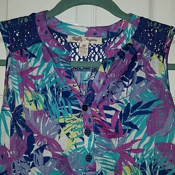 Inspire floral tropical button down knot top Sz PS - Picture 2 of 4